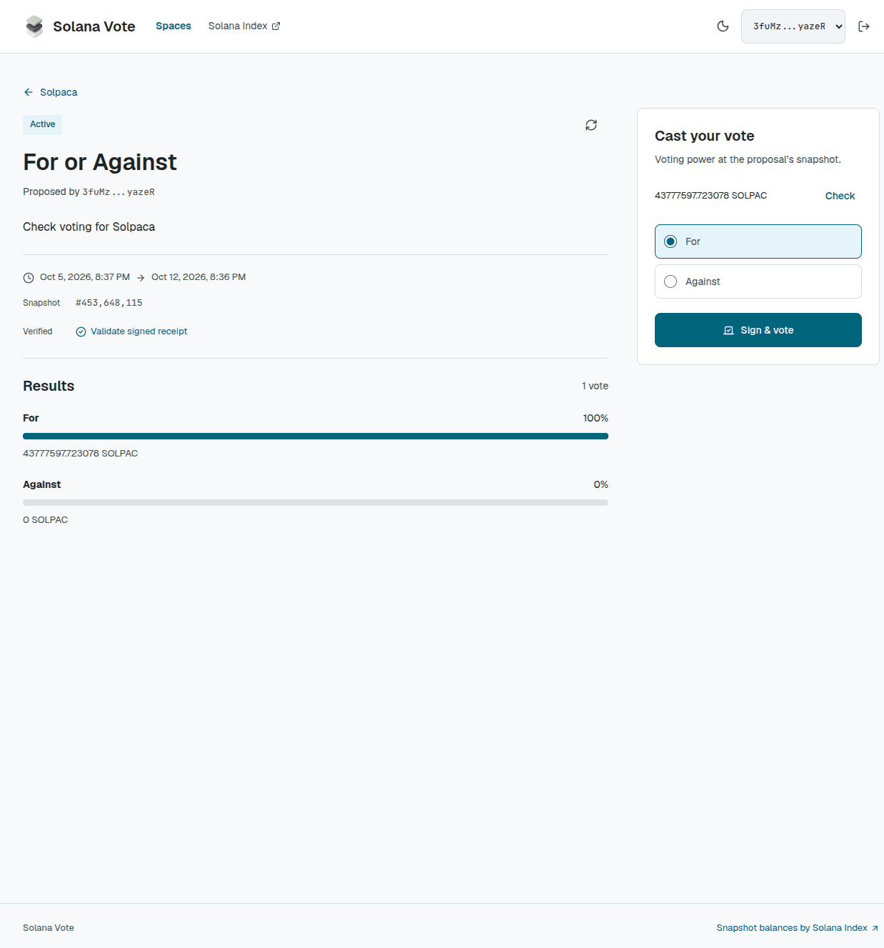 Solana token voting application screenshot