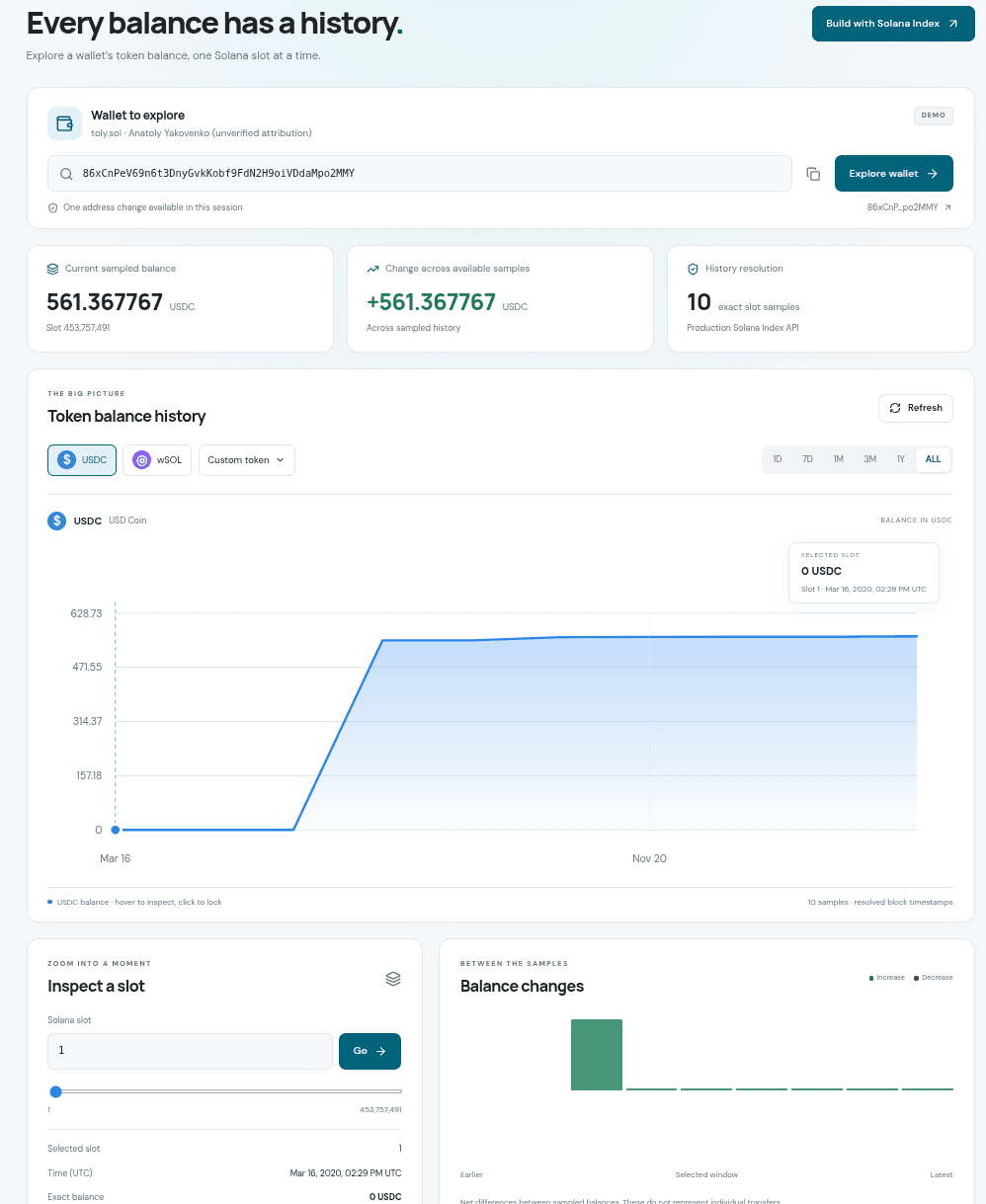 Solana token balance curve application screenshot